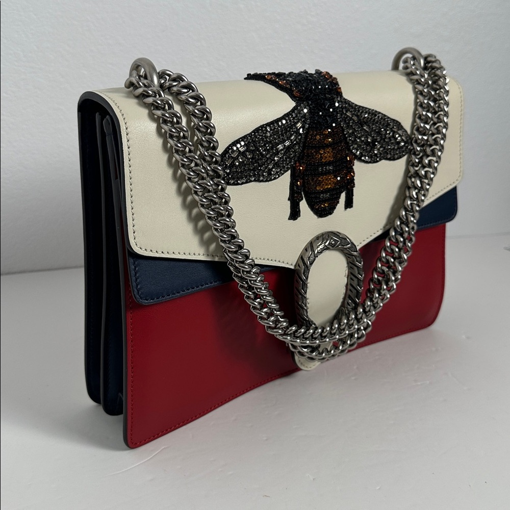 💯Authentic Gucci Dionysus Bee Embellished Leather Chain Shoulder Bag🍀 - Picture 3 of 17